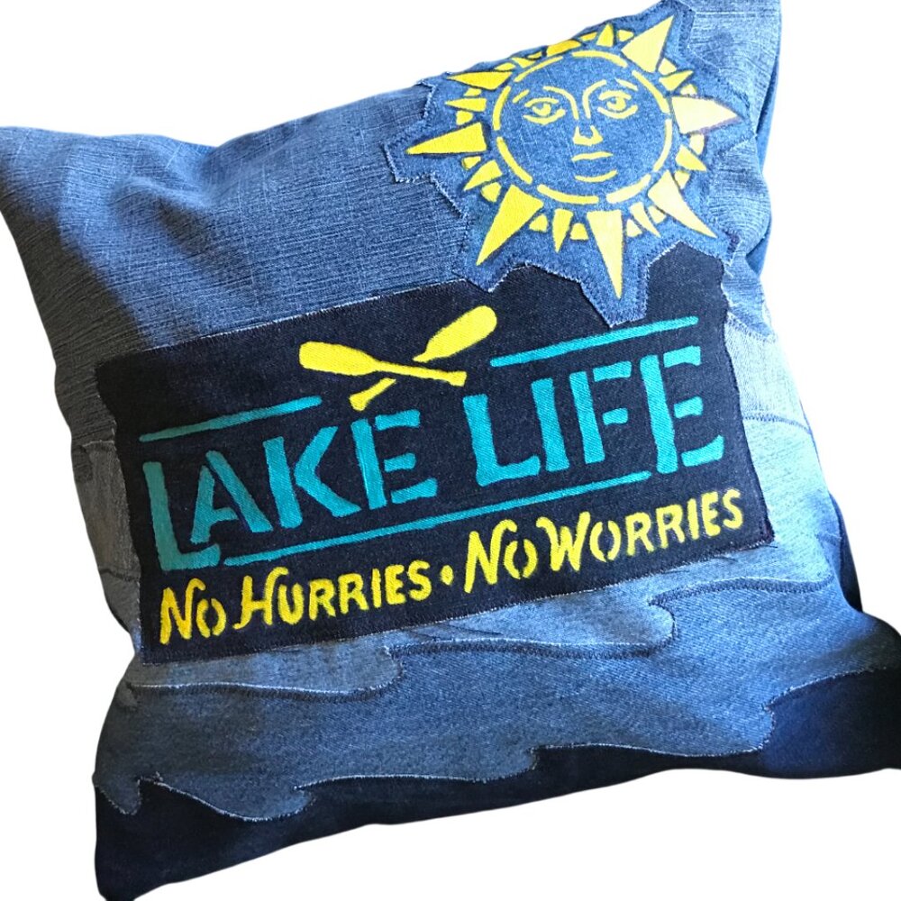 Lake Life Pillow Cover 18 x 18, Boating Fishing Waves Lakehouse Cabin Decor - Picture 2 of 10